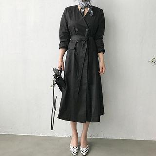 V-neck Trench Coat With Sash