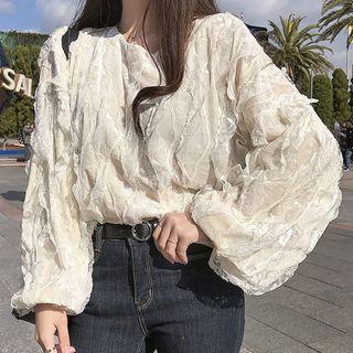 Velvet Panel Lace Blouse White - One Size