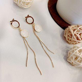 Disc & Hoop Alloy Fringed Earring Bl0557 - White Disc - Gold - One Size