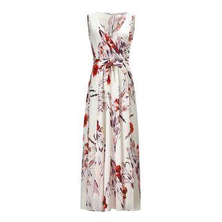 Sleeveless V-neck Floral Maxi Chiffon Sundress