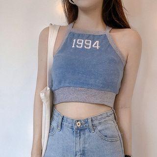 Numbering Halter Cropped Camisole Top As Shown In Figure - One Size