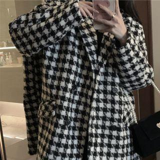 Pocket-detail Houndstooth Long-sleeve Coat Black & White - One Size