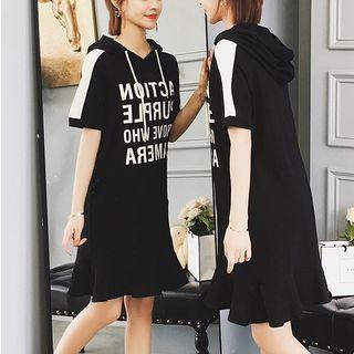Elbow-sleeve Lettering Hoodie Dress