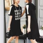Elbow-sleeve Lettering Hoodie Dress