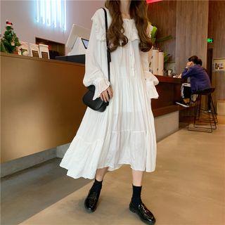 Tie-neck Ruffle Dress White - One Size
