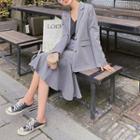 Set: Plain Blazer + Ruffle Hem Midi A-line Skirt