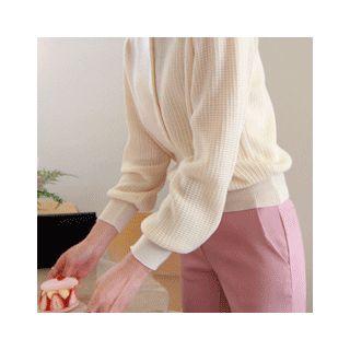 Wool Blend Waffle-knit Cardigan