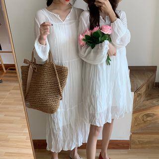 Long-sleeve Crinkle Chiffon Dress