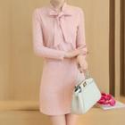 Tie-neck Lace Shift Dress