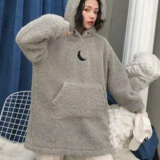 Crescent Embroidered Fleece Hoodie Gray - One Size