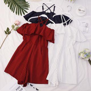 Off Shoulder Ruffled Wide-leg Playsuit
