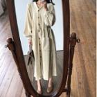 Puff-sleeve V-neck Corduroy Midi Shirt Dress