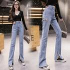 Straight-fit Cutout Slit Hem Jeans