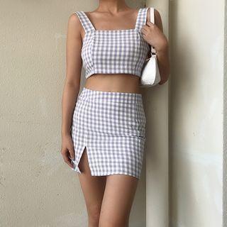 Plaid Camisole Top / Pencil Skirt