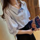 Pintuck Lantern-sleeve Pinstripe Blouse