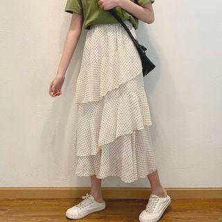 Dotted Layered Midi Skirt Light Almond - One Size