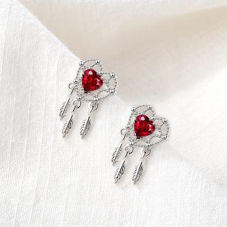 Rhinestone Heart Dream Catcher Fringed Earring 1 Pair - As Shown In Figure - One Size