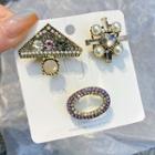 Set Of 3: Rhinestone Faux Pearl Alloy Brooch (various Designs) Set Of 3 - White & Gold - One Size