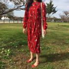 Floral Print Accordion Pleat A-line Dress