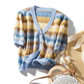 Short-sleeve V-neck Heart Jacquard Cardigan