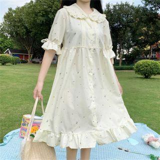 Short-sleeve Star Print Ruffled A-line Dress