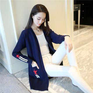 Printed Open-front Long Cardigan
