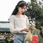 Bell-sleeve Square-neck Blouse Almond - One Size