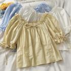Off-shoulder Ruffled-trim Ribbon Loose Top