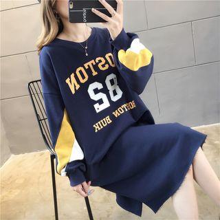 Printed Lantern-sleeve Midi Shift Dress