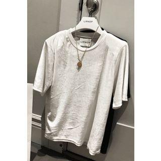 Padded-shoulder Velvet T-shirt