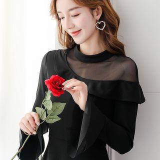 Mesh-shoulder A-line Dress