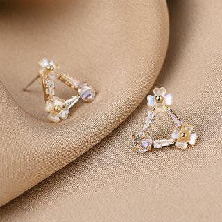 Rhinestone Earring Qr212 - 1 Pair - Gold - One Size