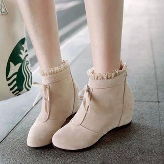 Lace Trim Hidden Wedge Ankle Boots
