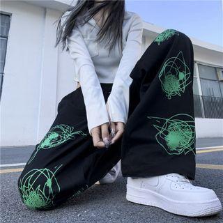 Wide Leg Graffiti Print Pants