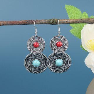 Disc Drop Earring 1 Pair - Hqef-765 - Silver - One Size