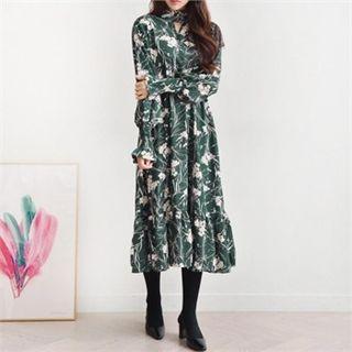 Cutaway-neck Floral Print Maxi Dress