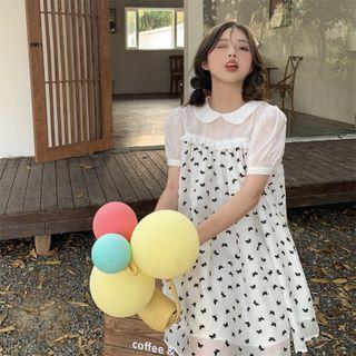 Butterfly Print Panel Mini A-line Dress White - One Size