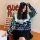 Patterned Ruffle Trim Sweater