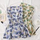 Leaves-print Strapless Playsuit