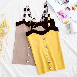Spaghetti Strap Color Panel Knit Top