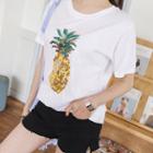 Sequined-pineapple Print T-shirt