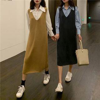 Plain V-neck Knit Vest / Sleeveless Dress