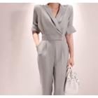 Elbow-sleeve Straight Leg Jumpsuit