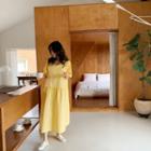 Shirred-waist Boxy Long Dress Yellow - One Size