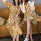 Family Matching Sleeveless Mini Dotted A-line Dress / Elbow-sleeve Dotted A-line Dress