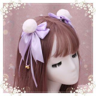 Set Of 2: Pom Pom Bow Hair Clip
