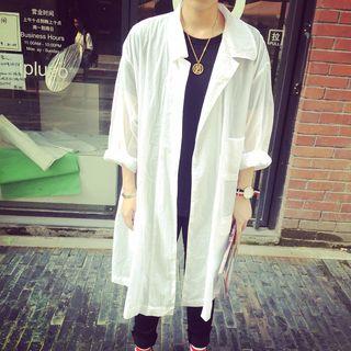 Pocketed Open Front Long Jacket