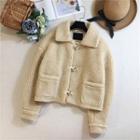 Faux Shearling Loose-fit Cardigan Khaki - One Size