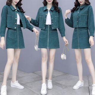 Set: Stitch Denim Jacket + Mini Skirt