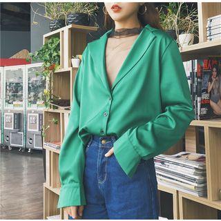 Set: V-neck Long-sleeve Shirt + Mesh Long-sleeve T-shirt